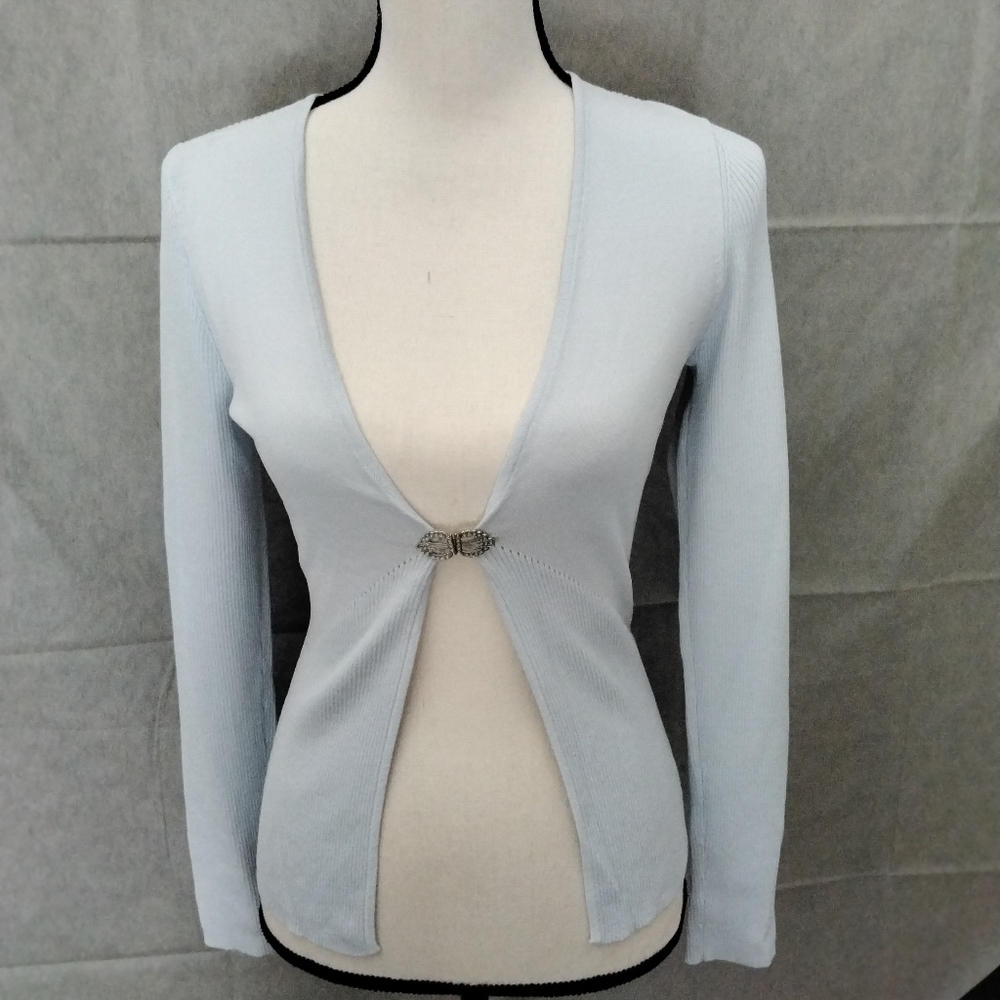 Classiques Entier Light Blue Long Sleeve Cardigan with Front Clasp